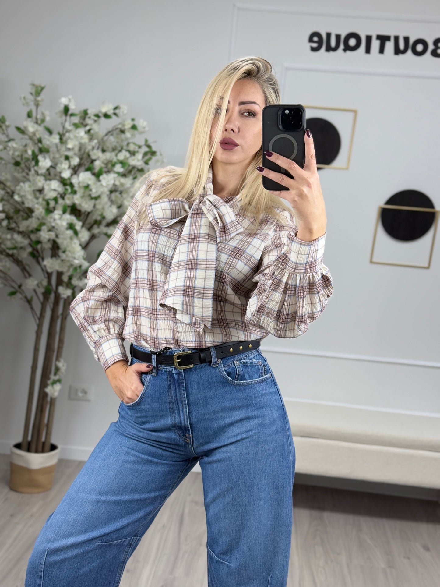 Haveone Camicia con Fiocco Collo