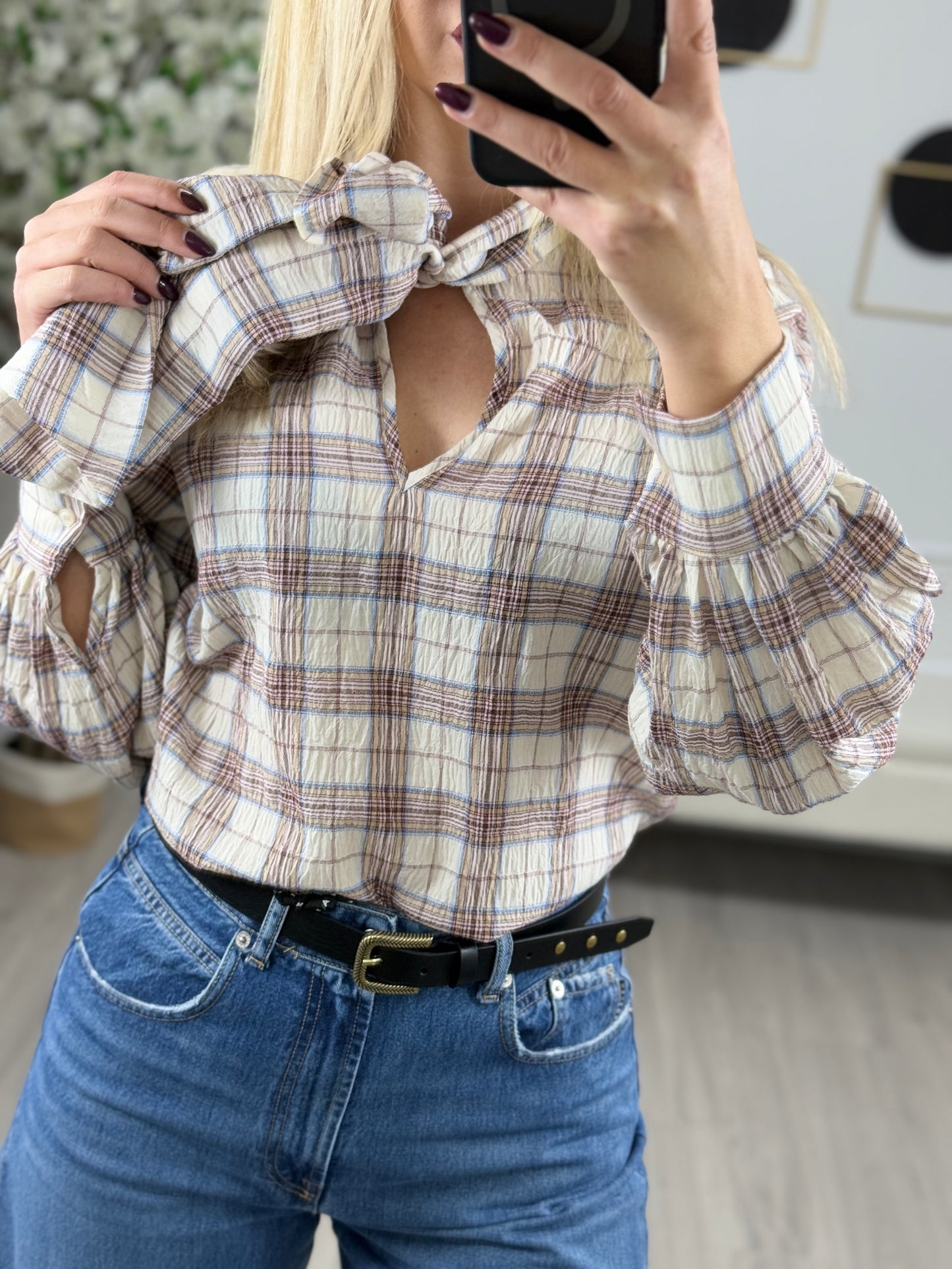 Haveone Camicia con Fiocco Collo