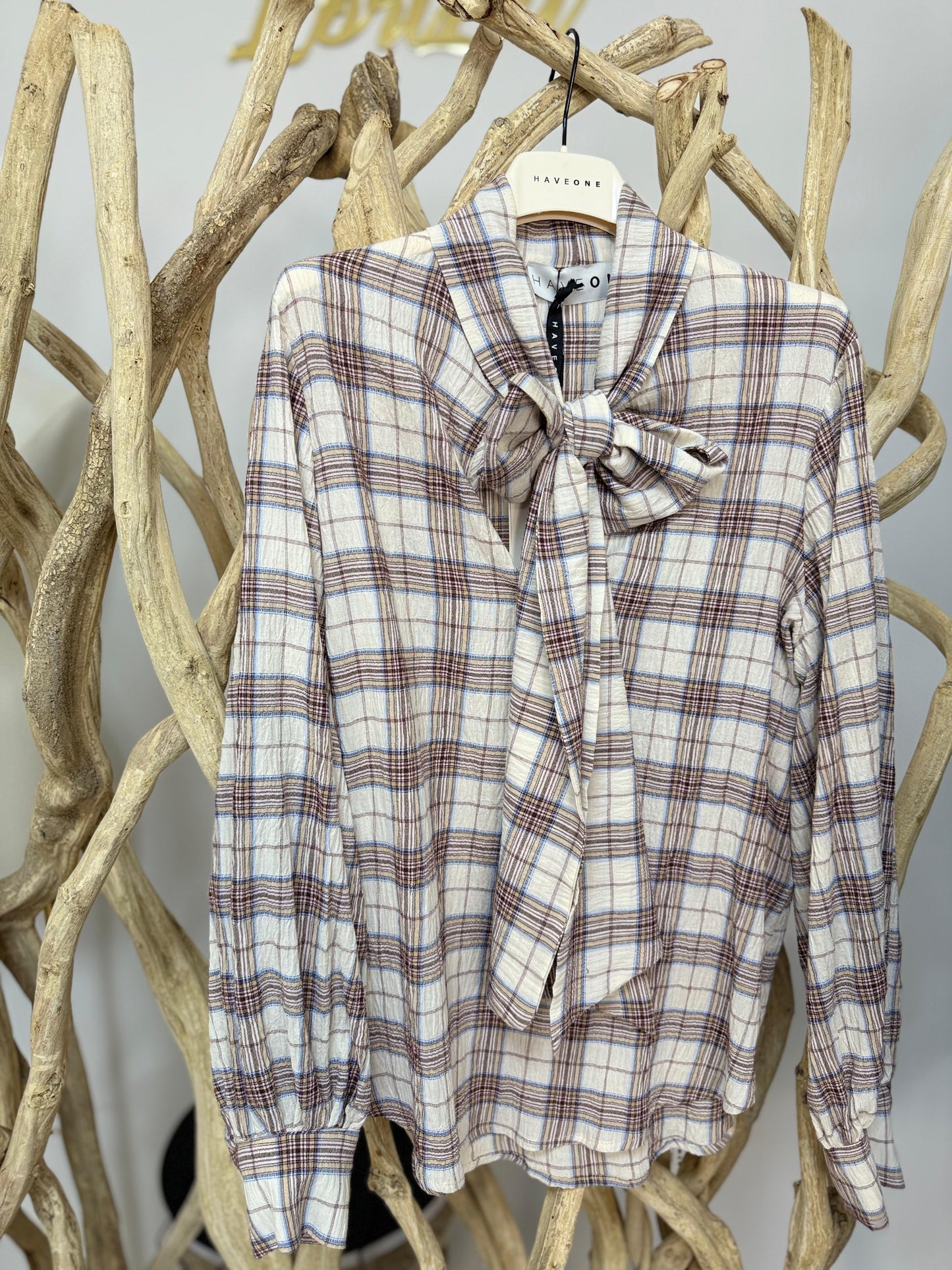 Haveone Camicia con Fiocco Collo