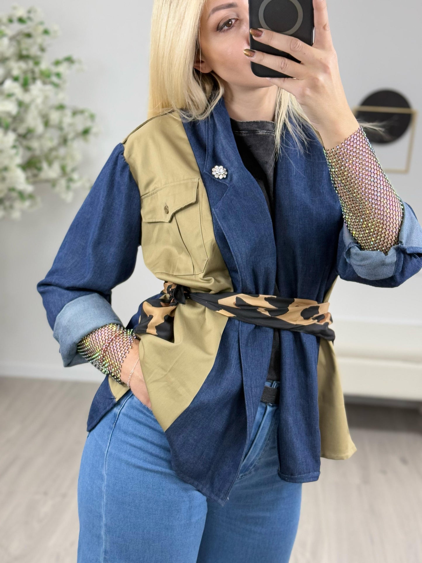 Susy Mix Camicia Denim Con Sciarpa