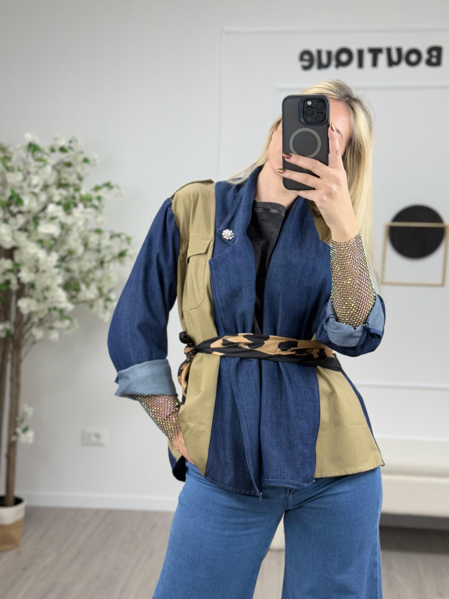 Susy Mix Camicia Denim Con Sciarpa