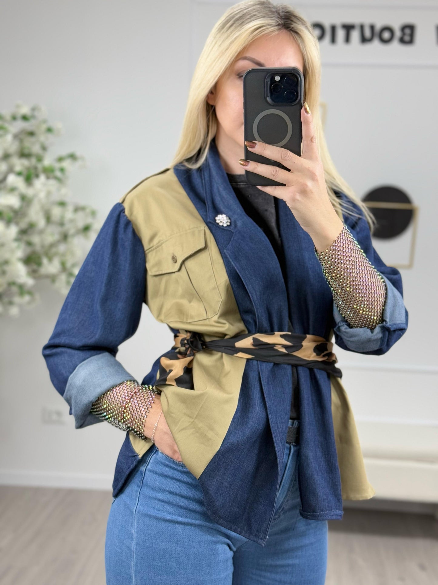 Susy Mix Camicia Denim Con Sciarpa