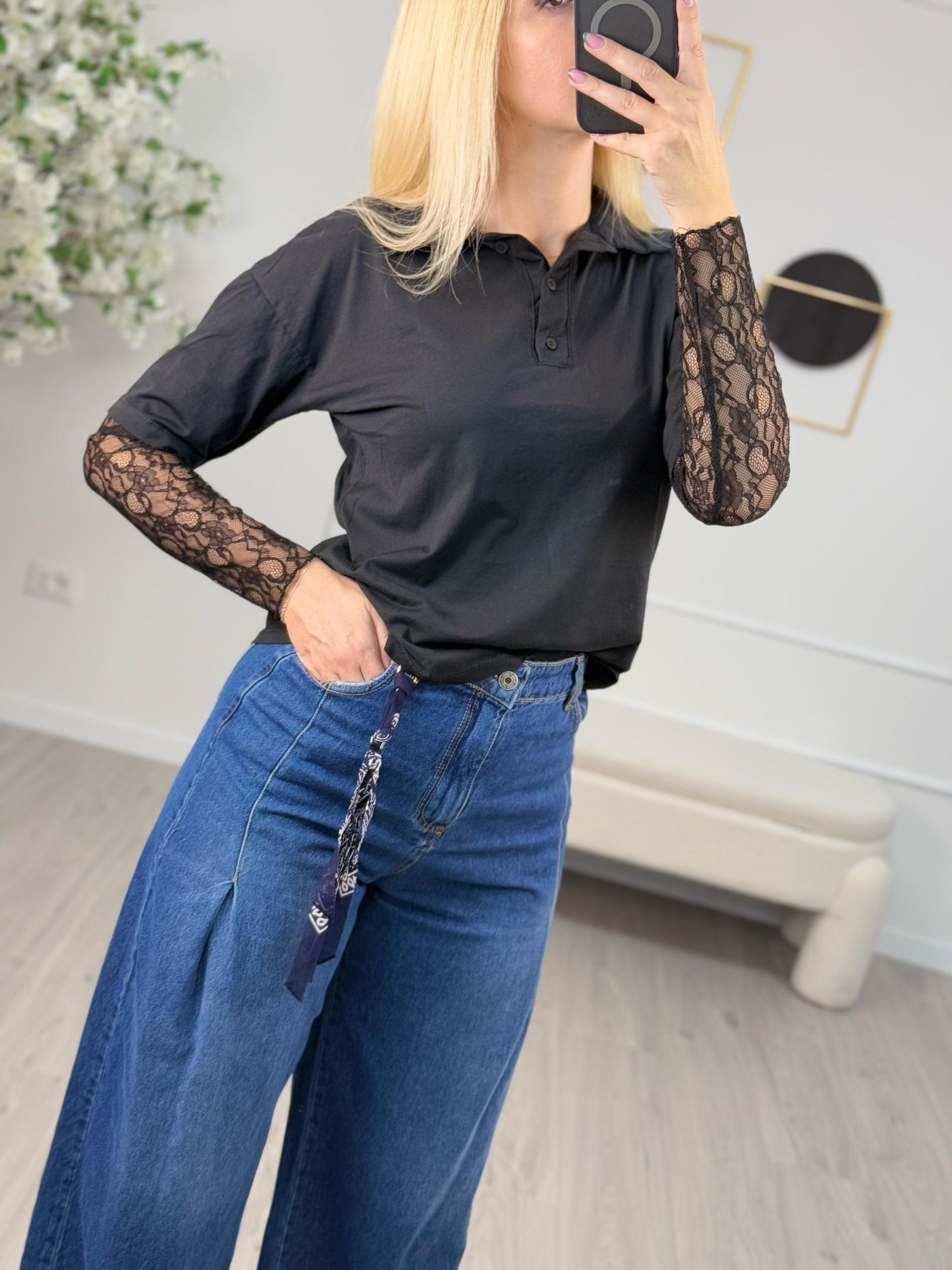 Susy Mix Polo Manica Pizzo