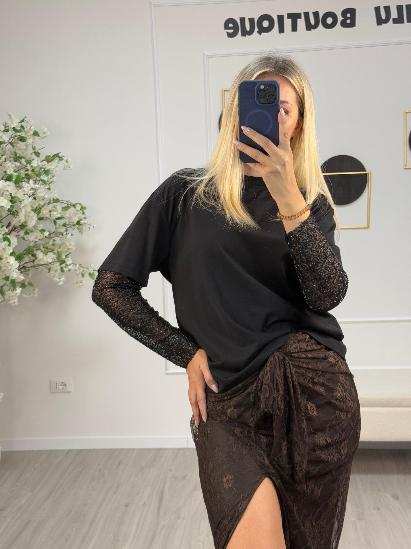 Maglia Pizzo Con Paillettes