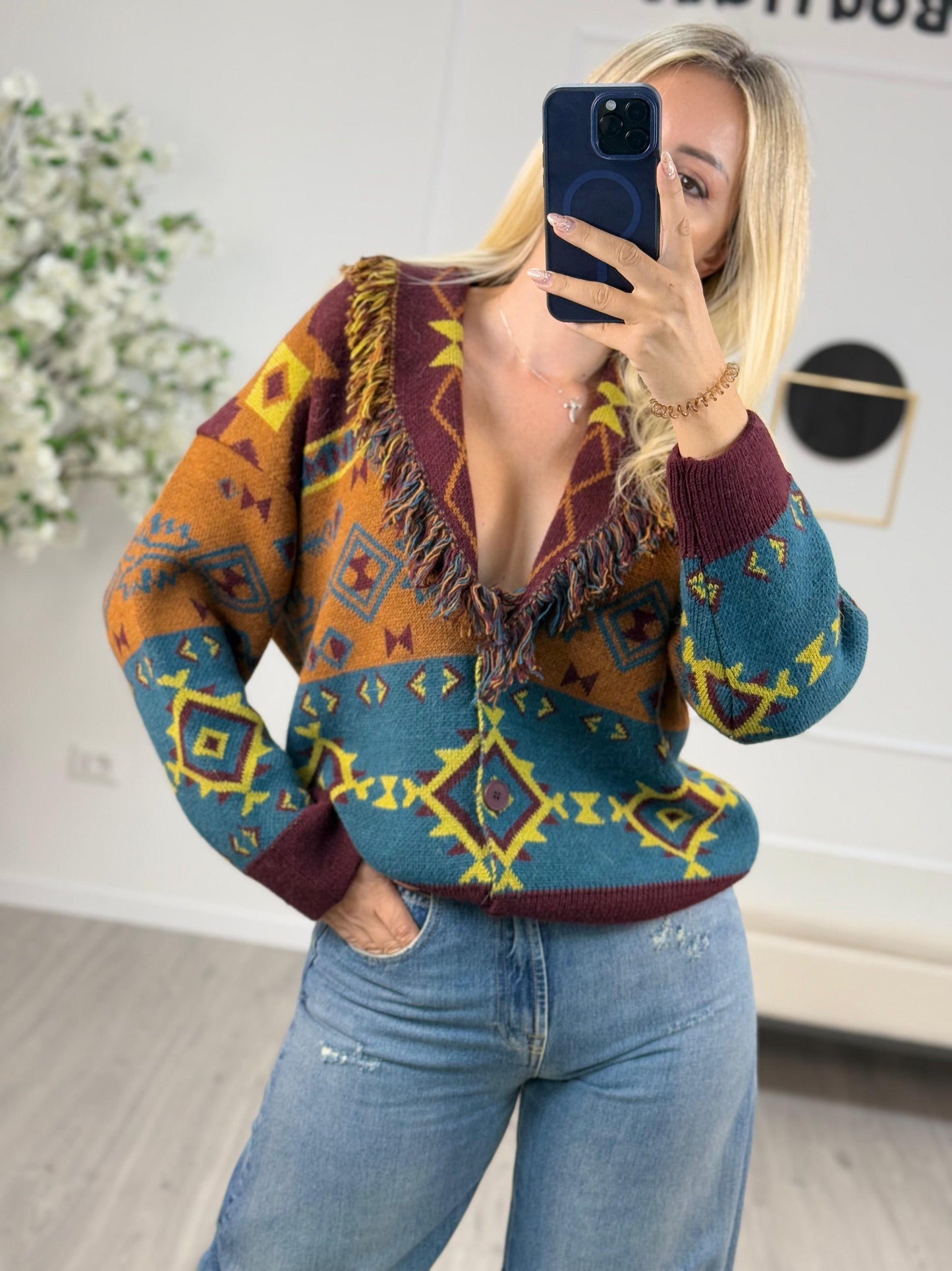 Haveone Cardigan Corto Frange