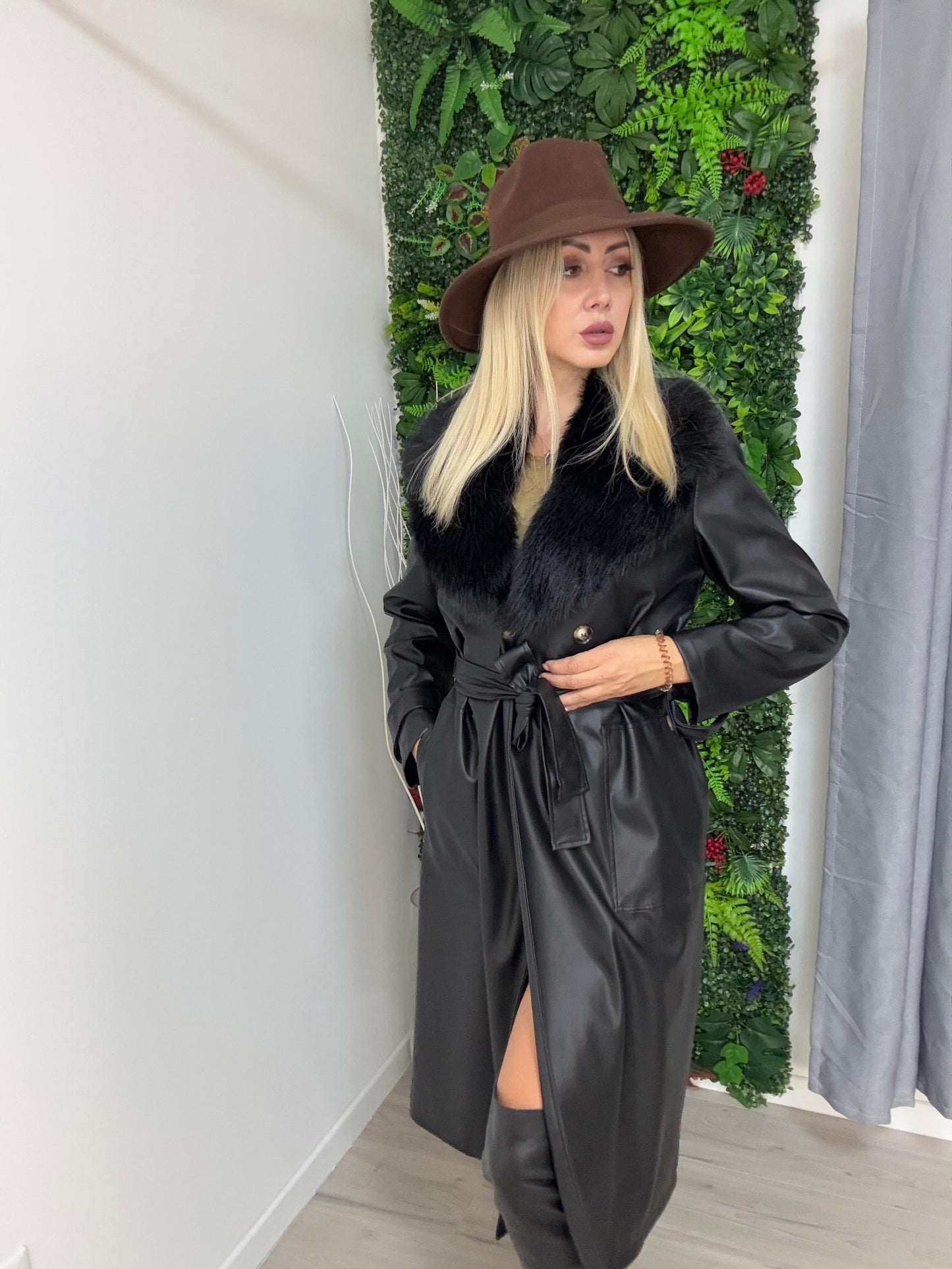 Cappotto Similpelle con Eco pelliccia