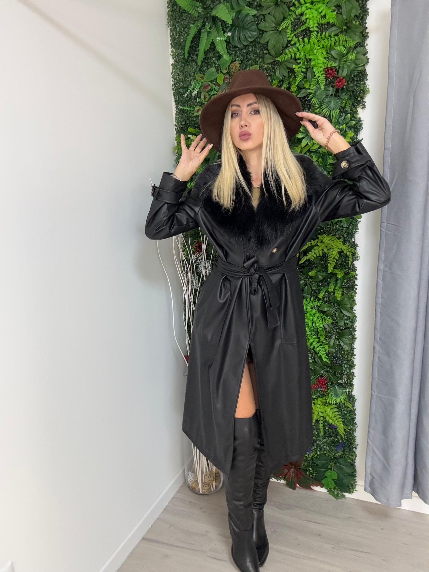 Cappotto Similpelle con Eco pelliccia