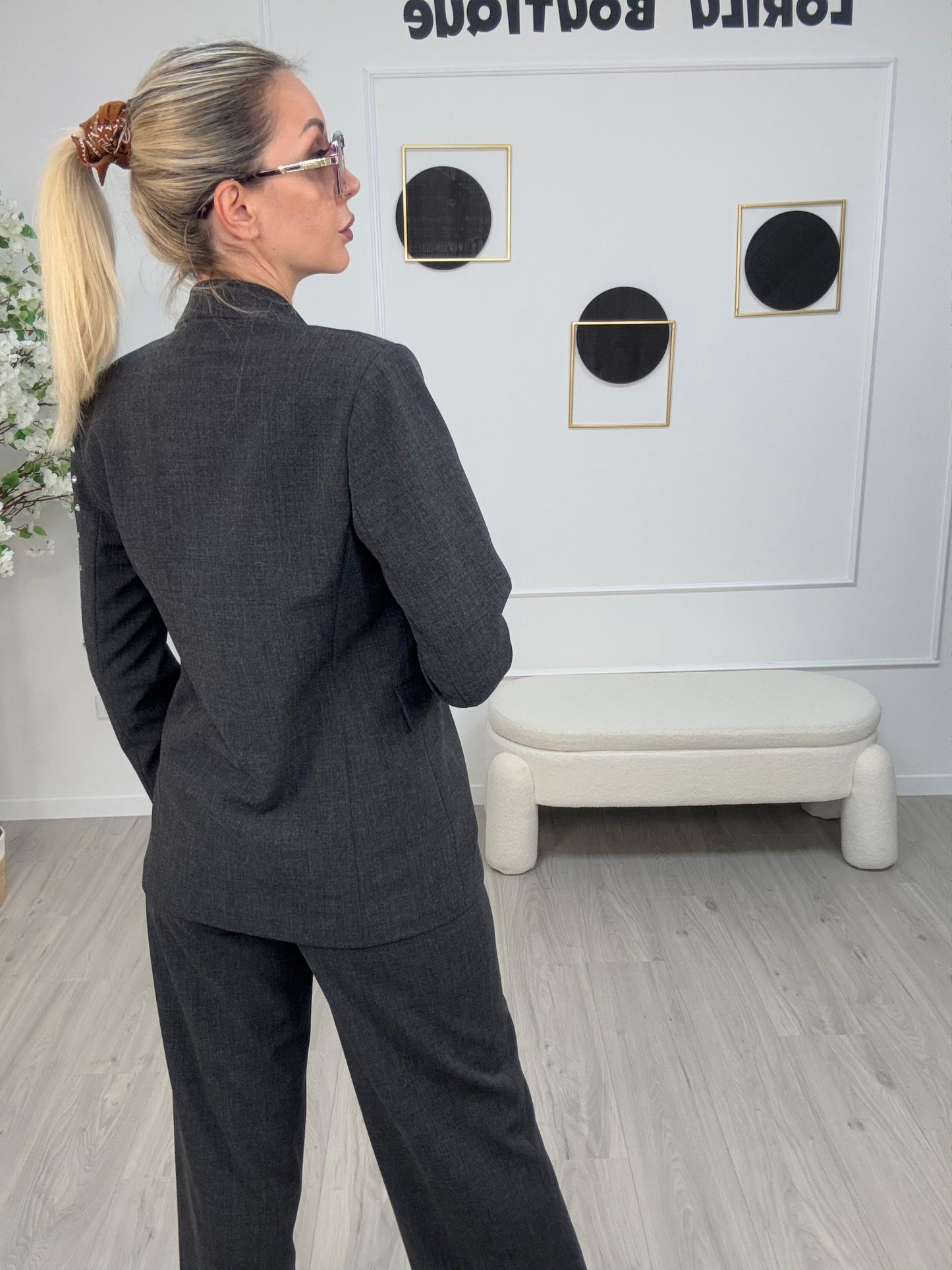 Haveone-Giacca un bottone con strass - grigio melange