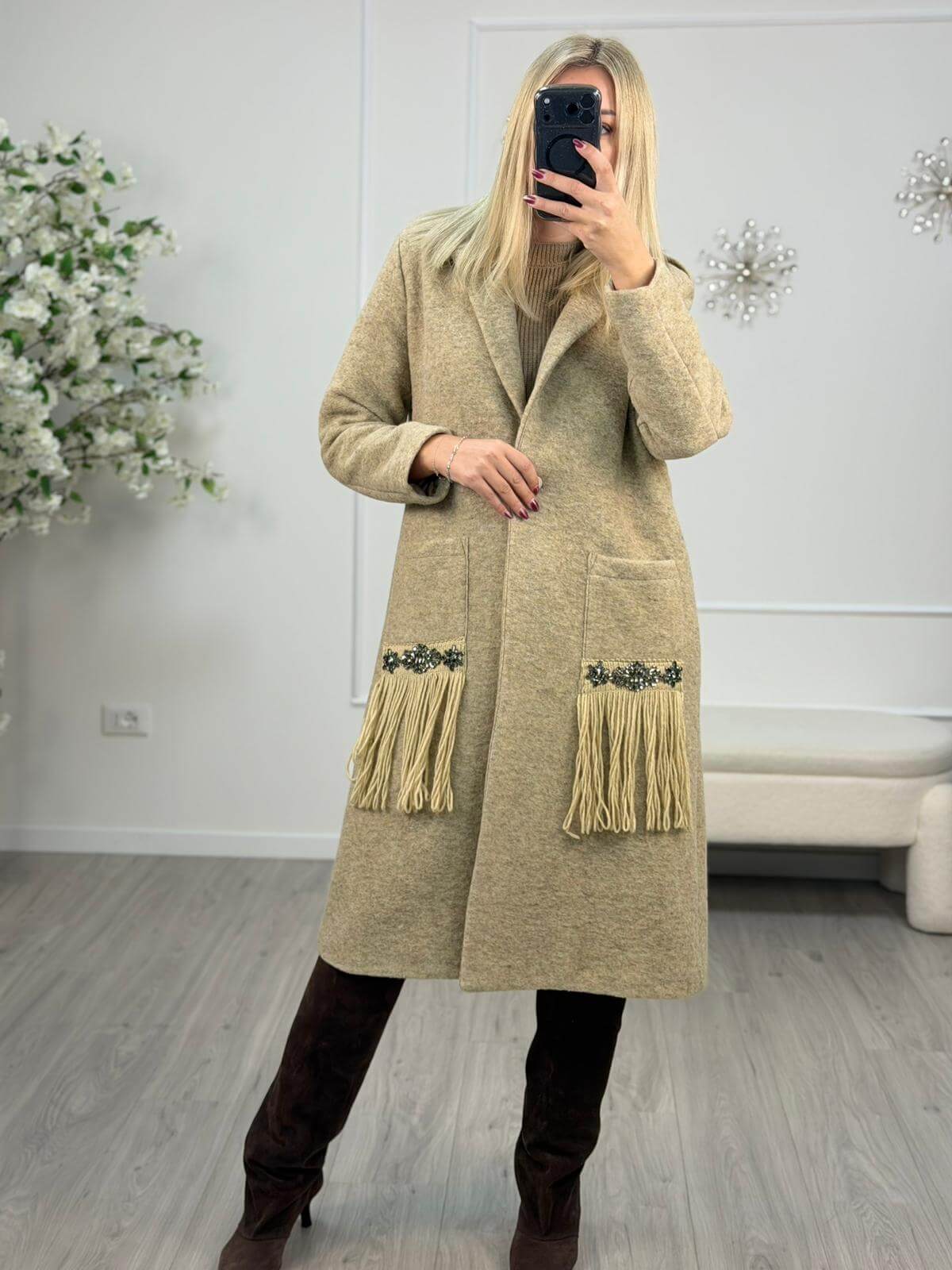 Frangia Susy Mix Cappotto Donna Beige