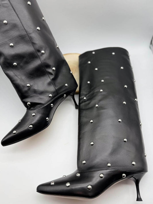 Divine Follie Stivali Donna Pelle Nera con Borchie