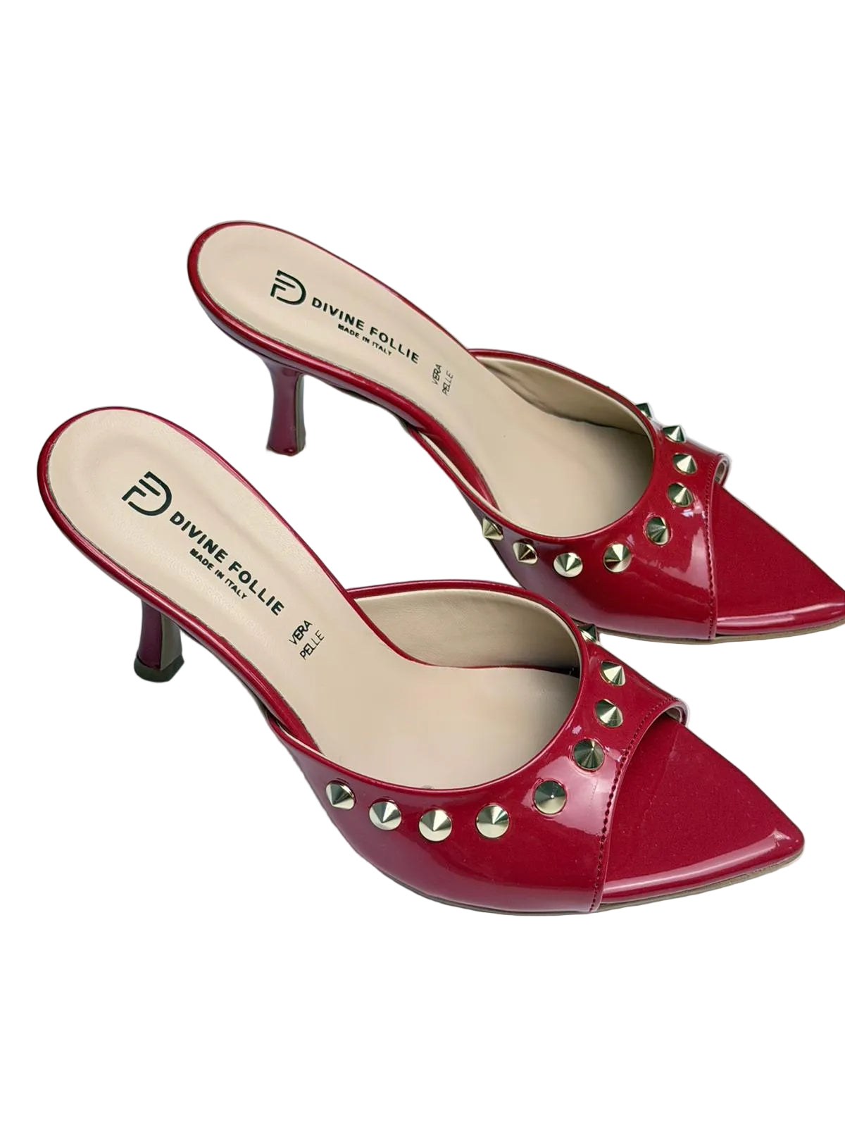 Sandali Divine Follie in Vernice Rossa con Borchie