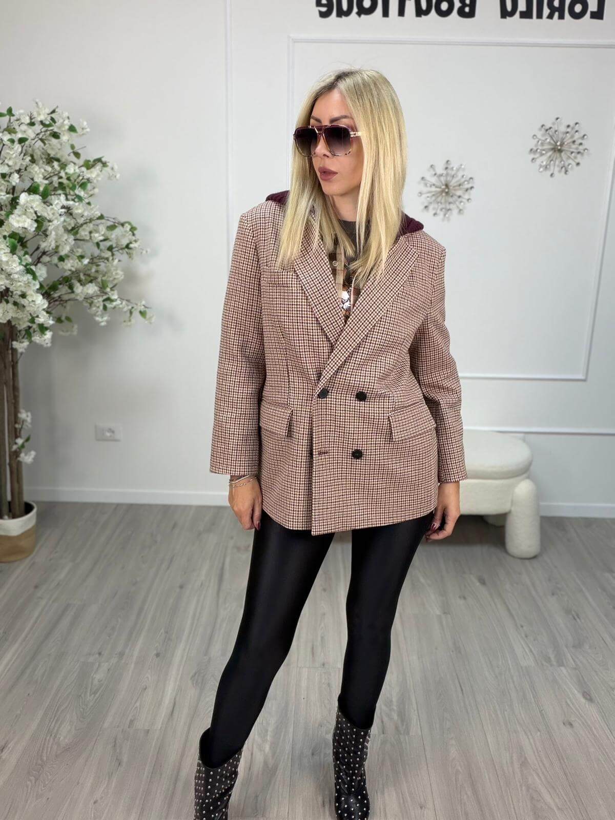 Vicolo Giacca Cappuccio Bordo Donna Bordeaux