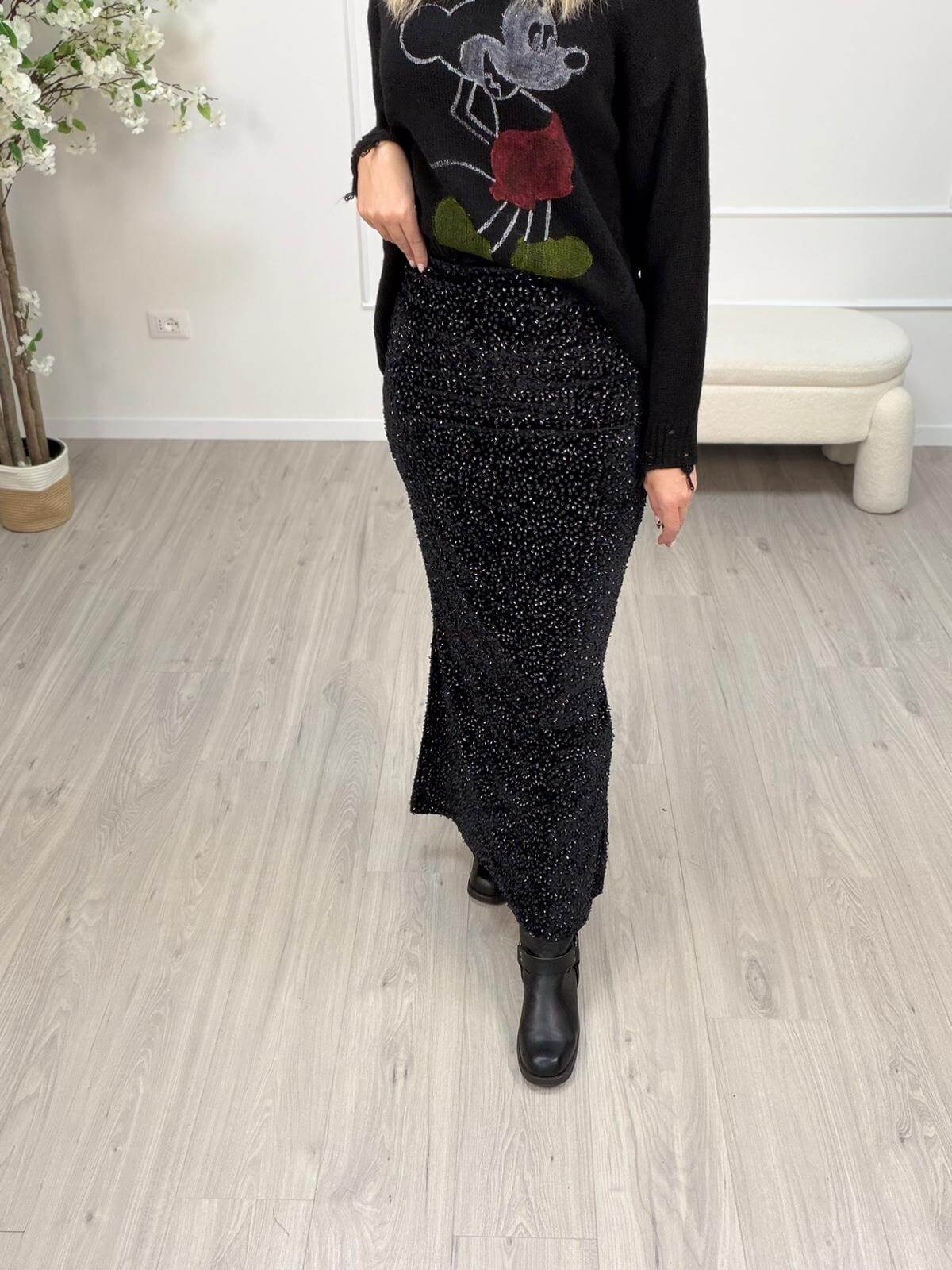 Susy Mix Gonna Lunga Paillette Donna Elegante