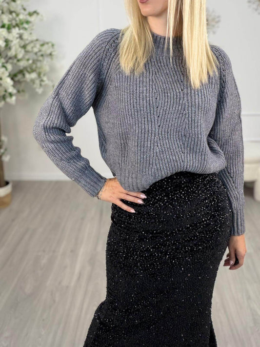 Susy Mix Maglia Donna Grigia con Paillette