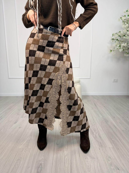 HaveOne Gonna Lunga Donna Marrone e Beige