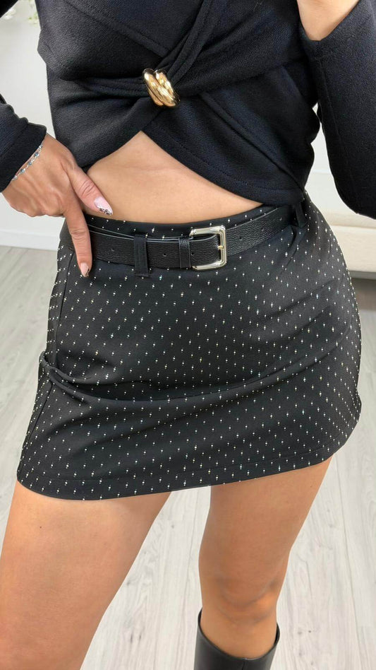 HaveOne Minigonna Donna Nera Con Strass Argento