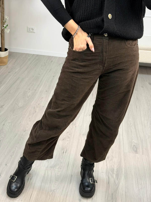 Haveone Pantalone Donna Velluto Marrone