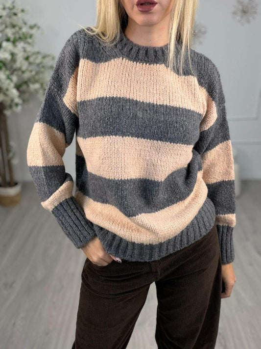 Vicolo Maglione Donna Rigato Rosa e Grigio