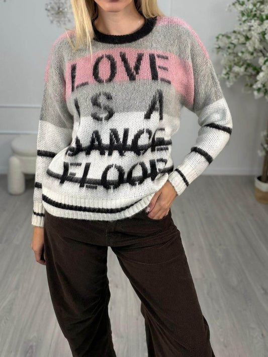 Vicolo Maglia Con Scritta Donna Rosa e Grigio