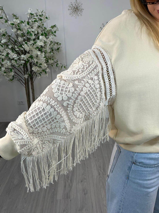 Philia Loft Felpa Donna Urban-Chic con Frange e Ricami