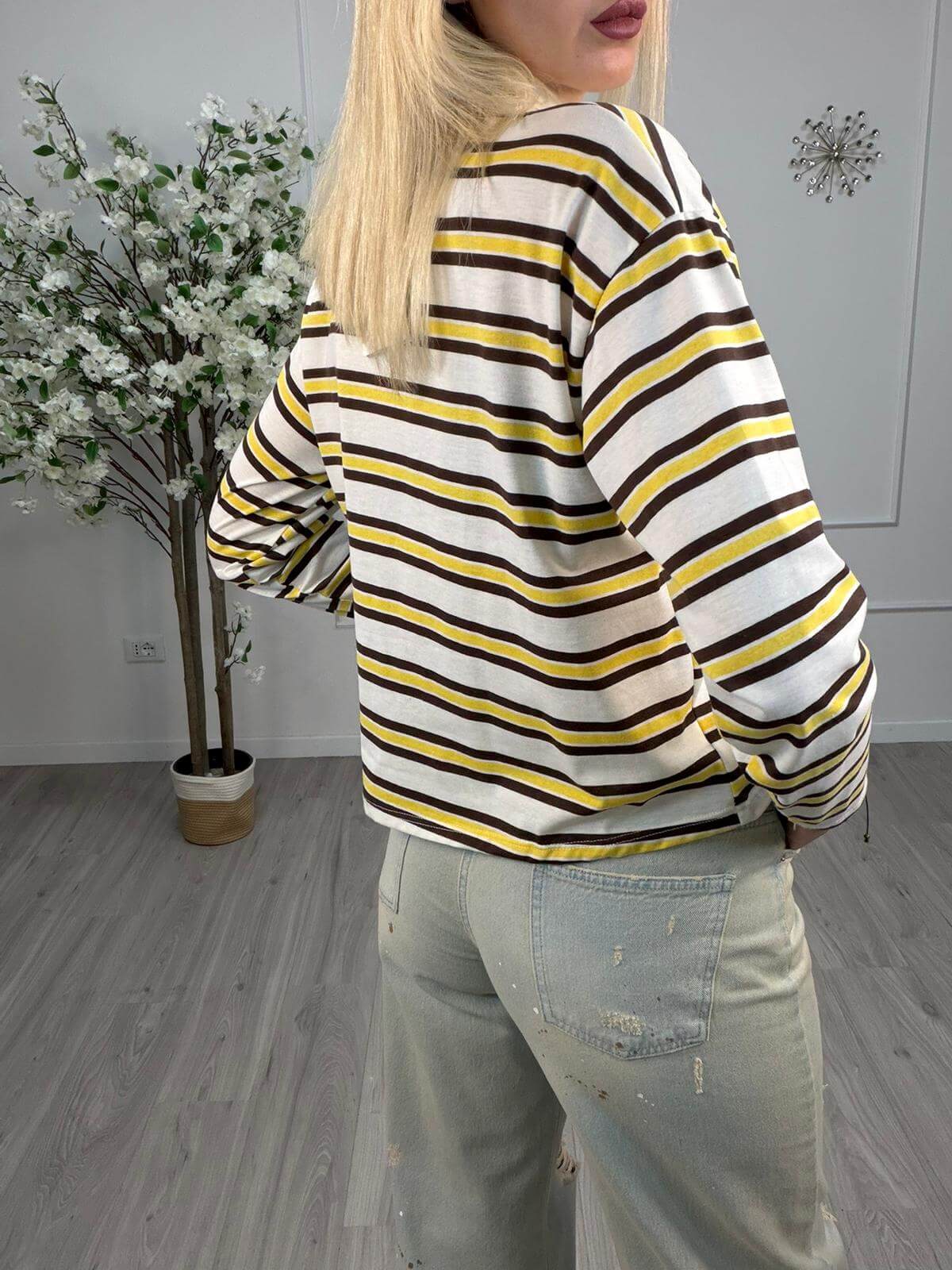 HaveOne Polo Over Righe Donna Giallo Bianco Marrone