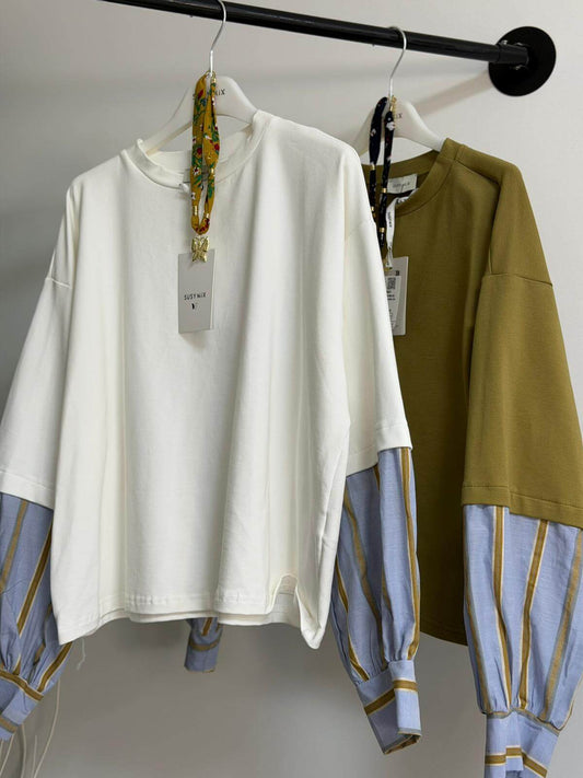 Susy Mix Felpa Girocollo Donna Latte e Oliva