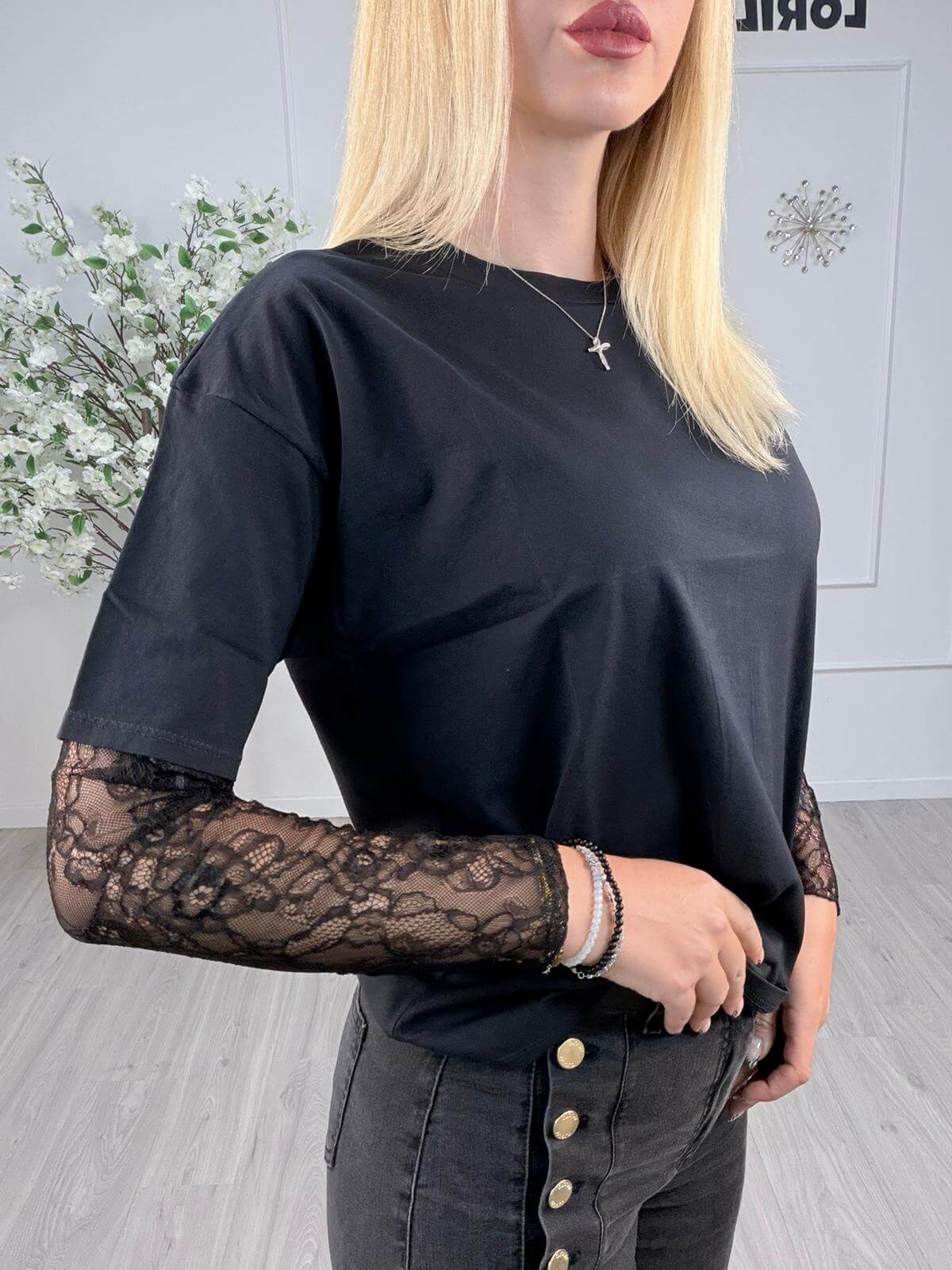 Susy Mix Maglia Girocollo Donna in Pizzo