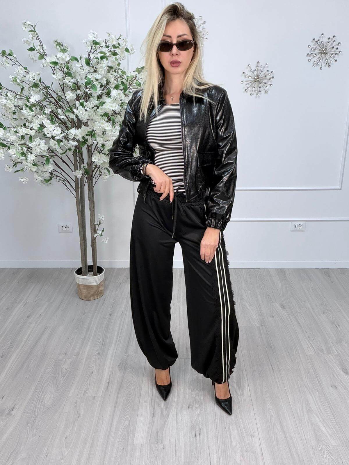 Susy Mix Maglia Barchetta Donna Rigata Nera
