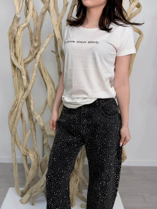 T-shirt Bianco Con Scritta -Susy Mix