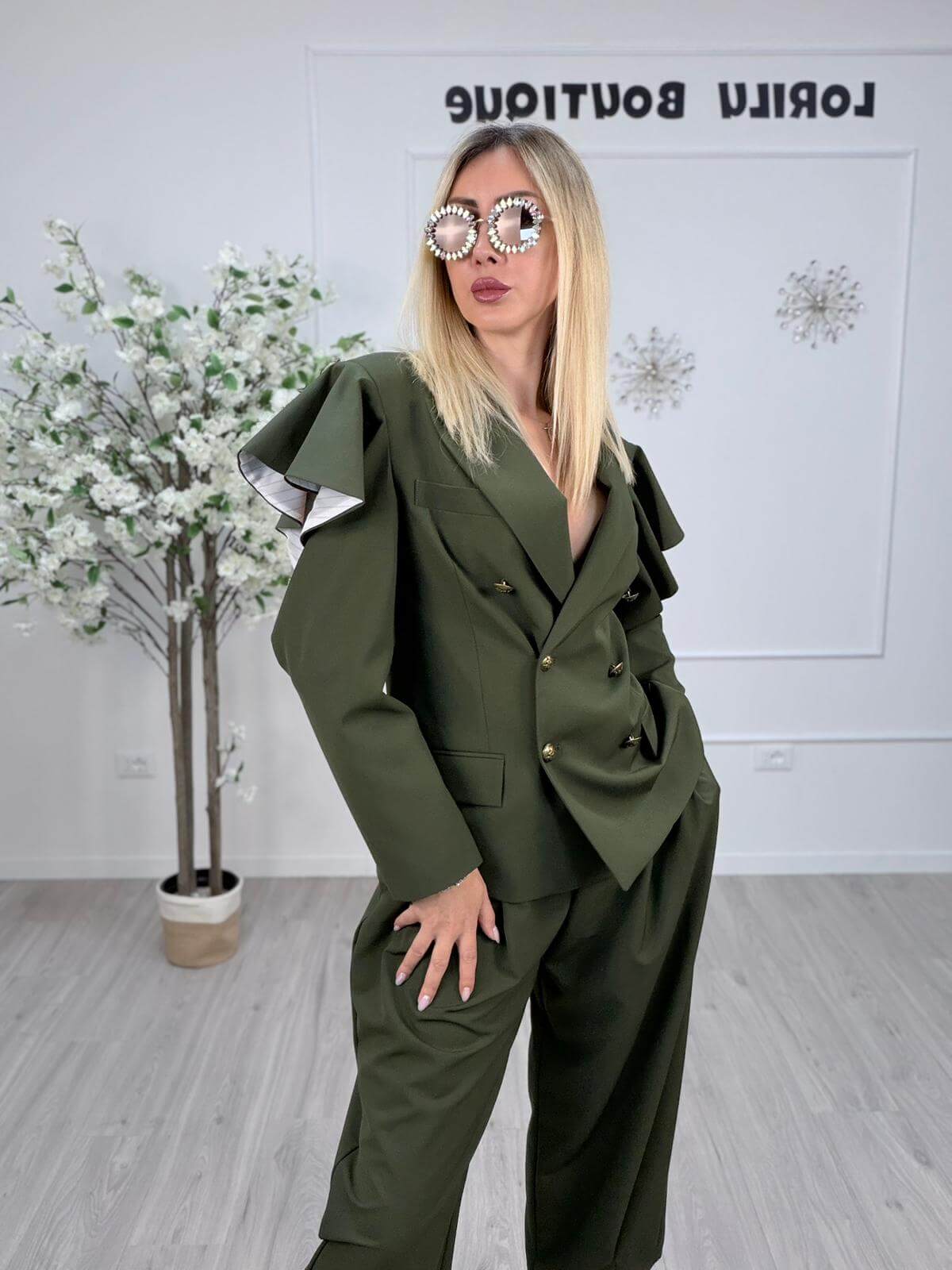 Vicolo Giacca Doppiopetto Donna con Rouches sulle Spalle