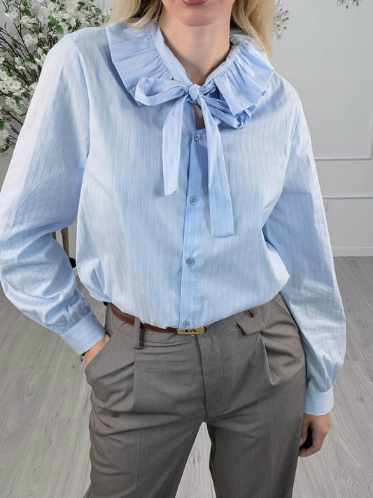 Vicolo Camicia Donna Azzurro Naturale con Maxi Colletto