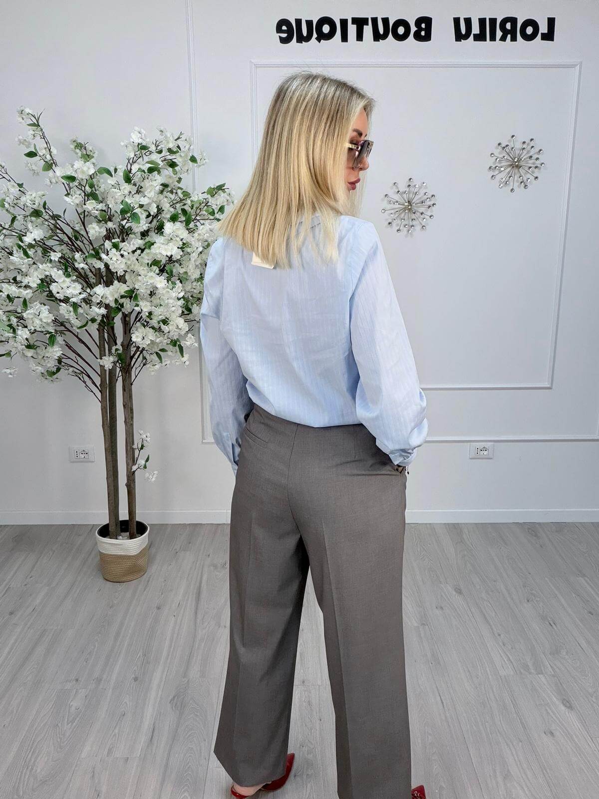 Vicolo Camicia Donna Azzurro Naturale con Maxi Colletto
