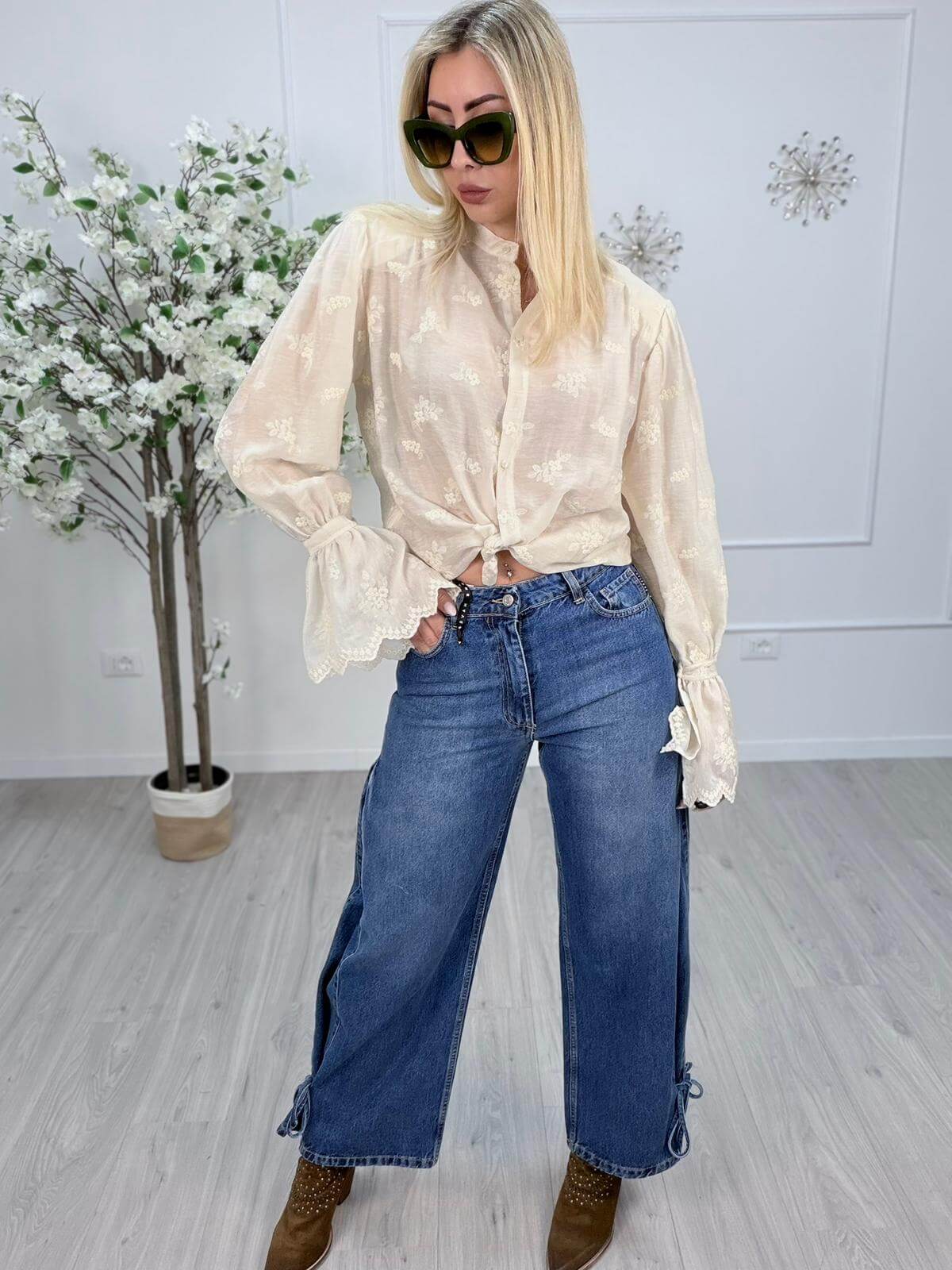 Philia Loft Camicia Donna Burro Ricamata