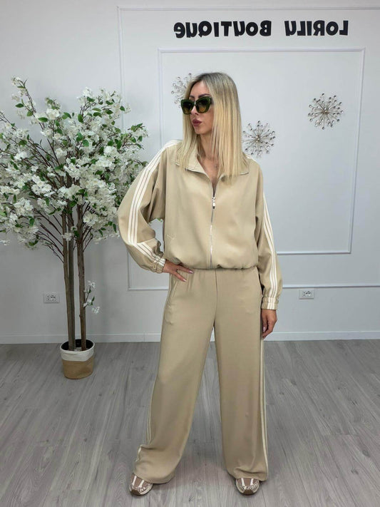 Tensione Bomber Donna Beige con Bande Laterali