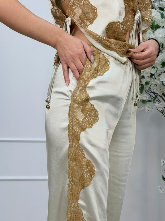 Philia Loft Pantalone Donna con Inserti in Pizzo
