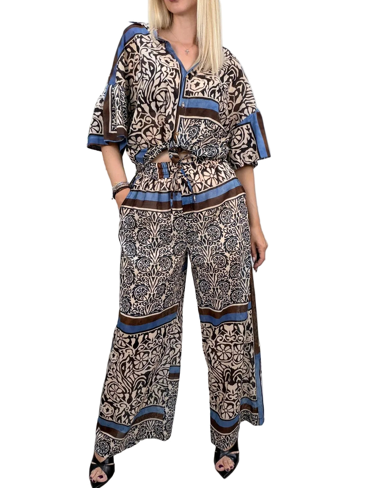 Pantalone Vicolo Wide Leg in 100% Cotone – Tabacco/Oxford