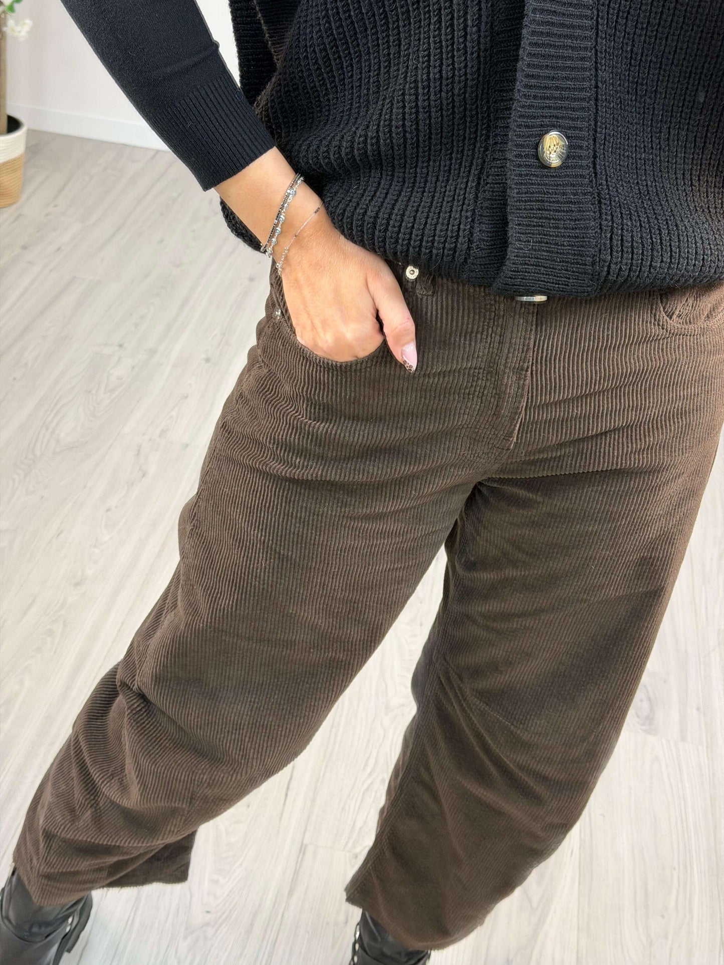 Haveone Pantalone Donna Velluto Marrone