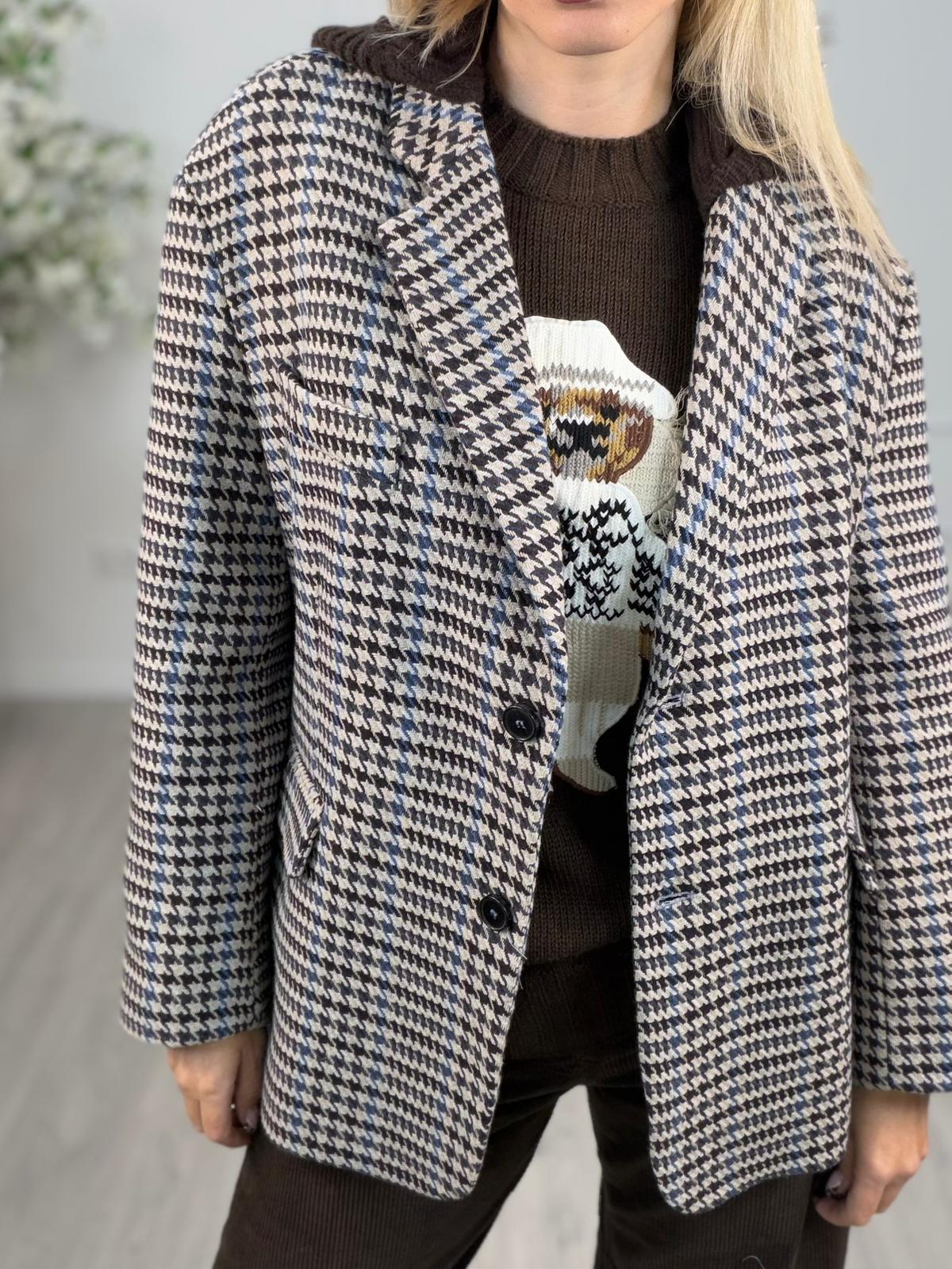 Giacca cappotto pied de poule cappuccio moro - Vicolo