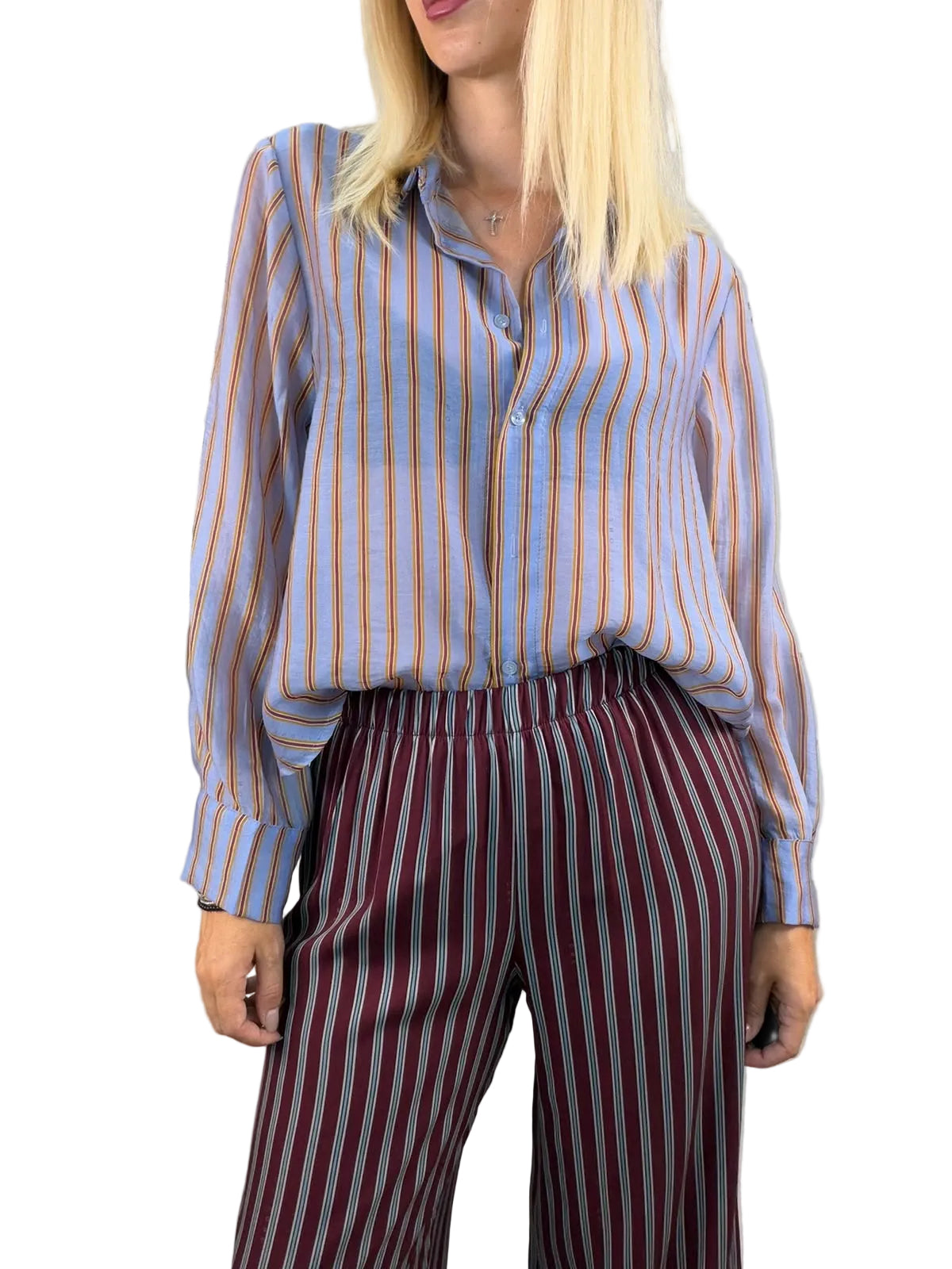 Camicia Nomad righe celeste bordeaux e ocra HaveOne