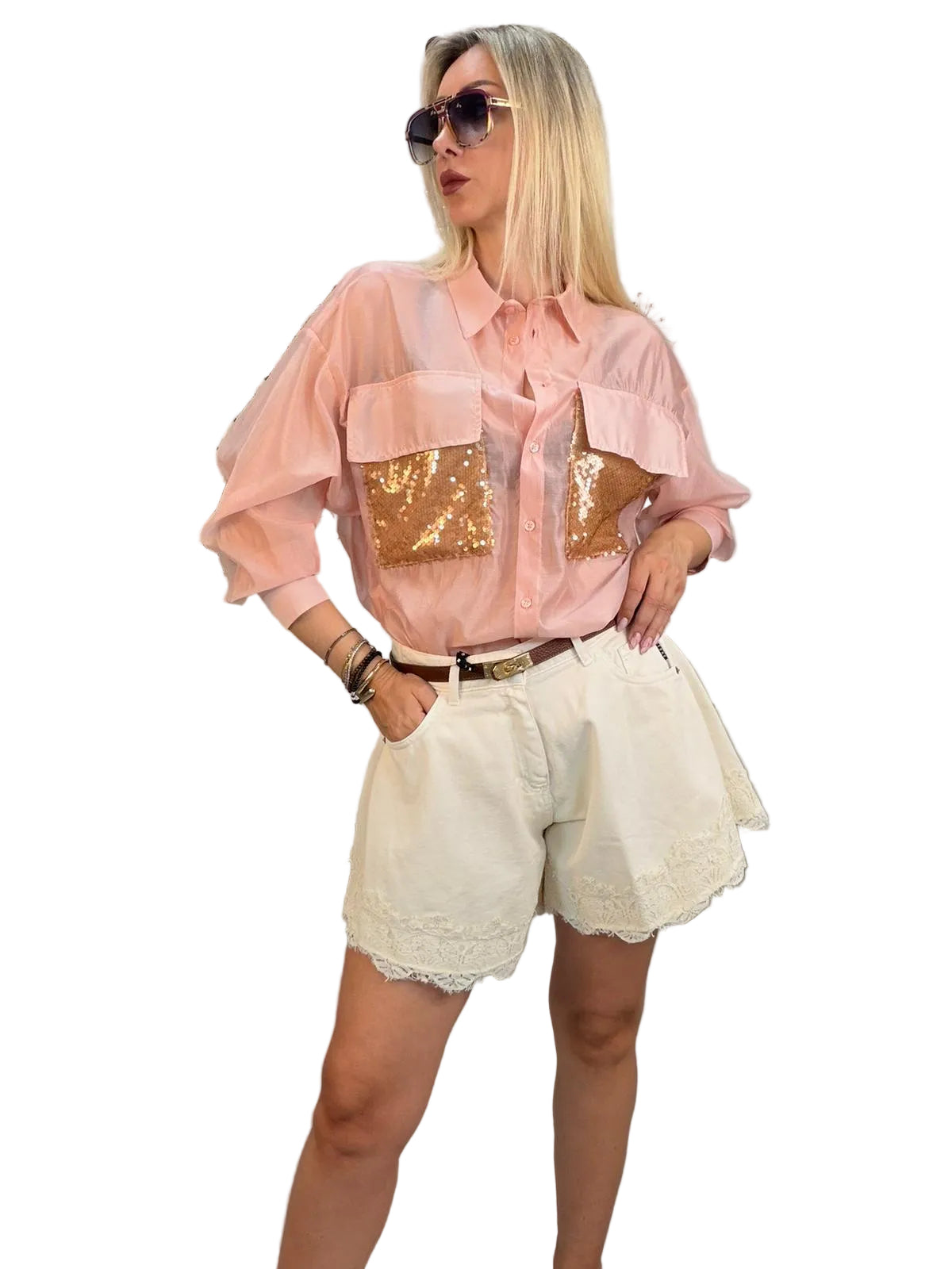 DIXIE - CAMICIA CIPRIA CON TASCHE IN PAILLETTES