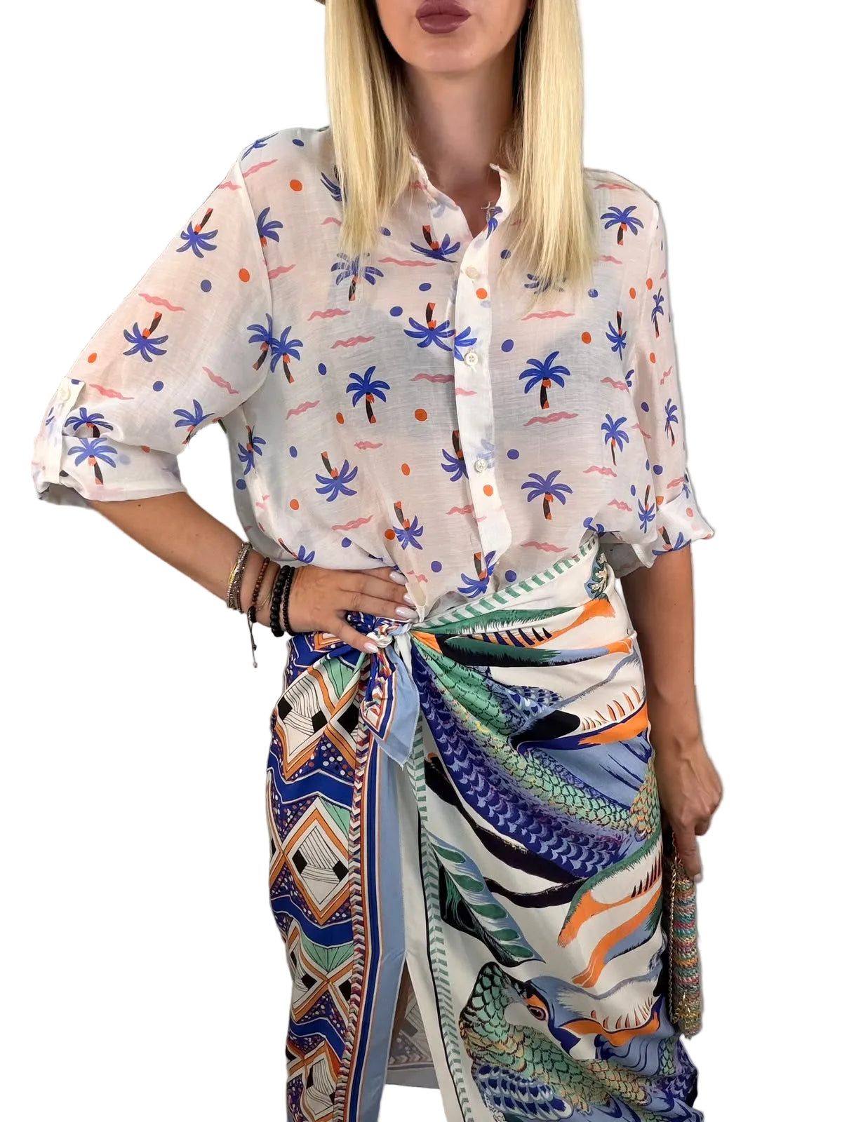 Camicia ampia coreana burro fantasia palme HaveOne