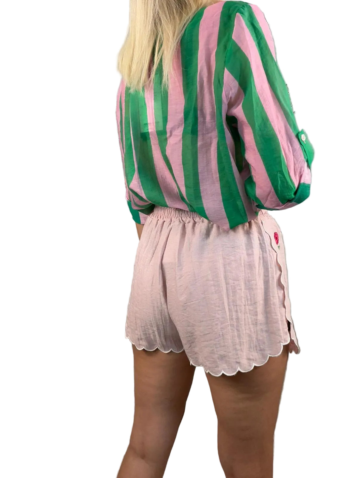 Camicia coreana fantasia righe Verde/Rosa-HaveOne
