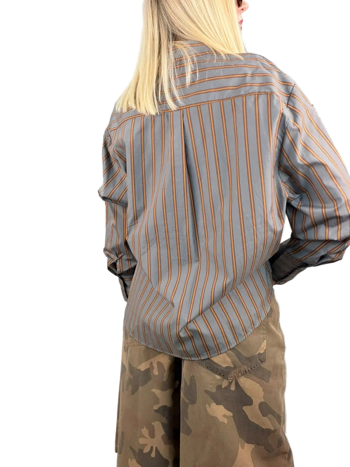 Camicia Oversize a Righe Grigio e Ocra Haveone