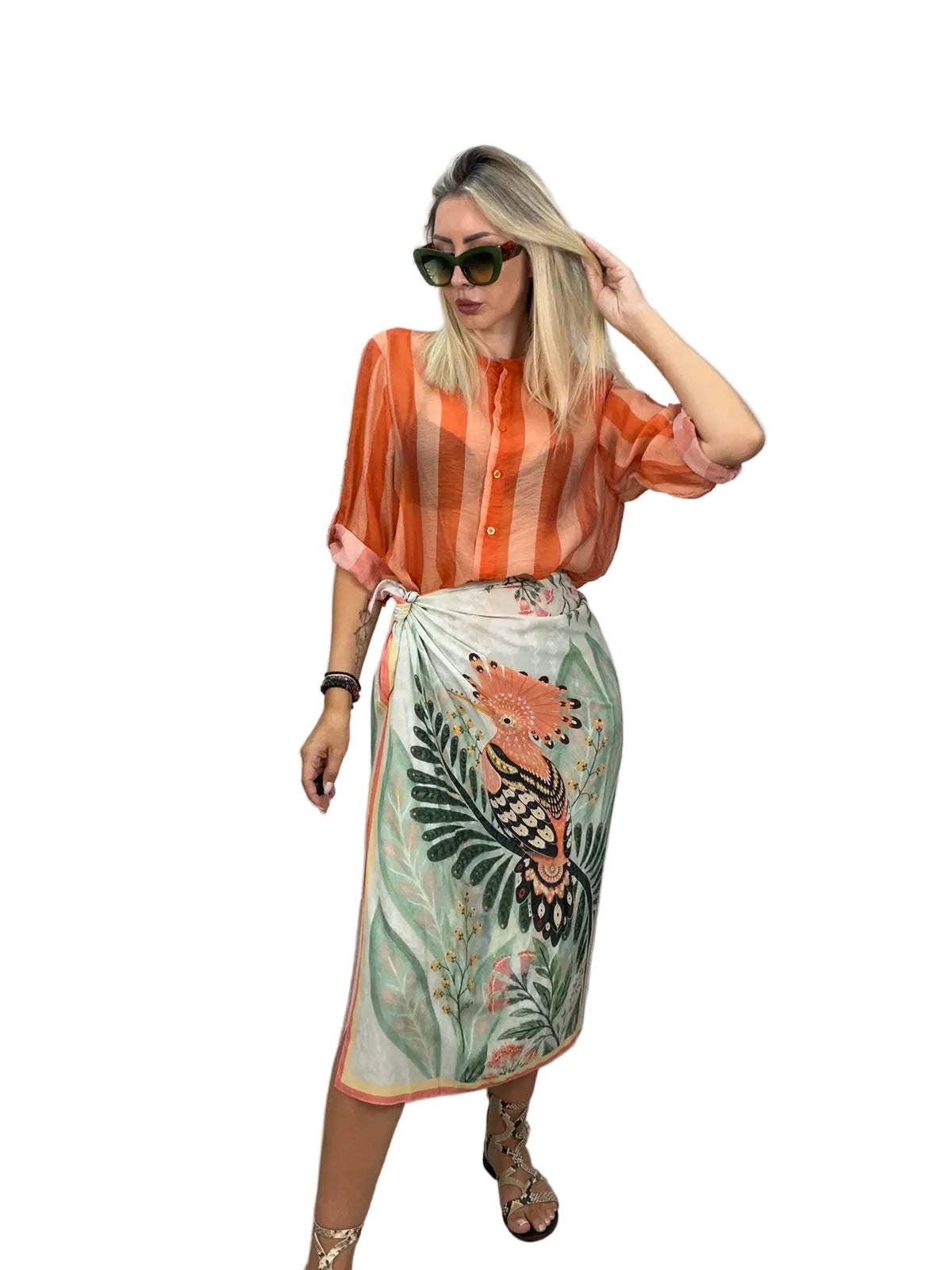 Camicia coreana fantasia righe arancio scuro/chiaro -HaveOne