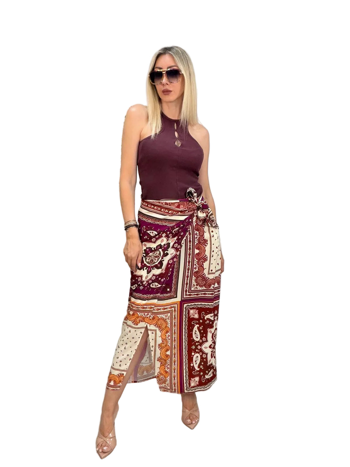 DIXIE - GONNA PAREO LUNGA CON STAMPA FOULARD