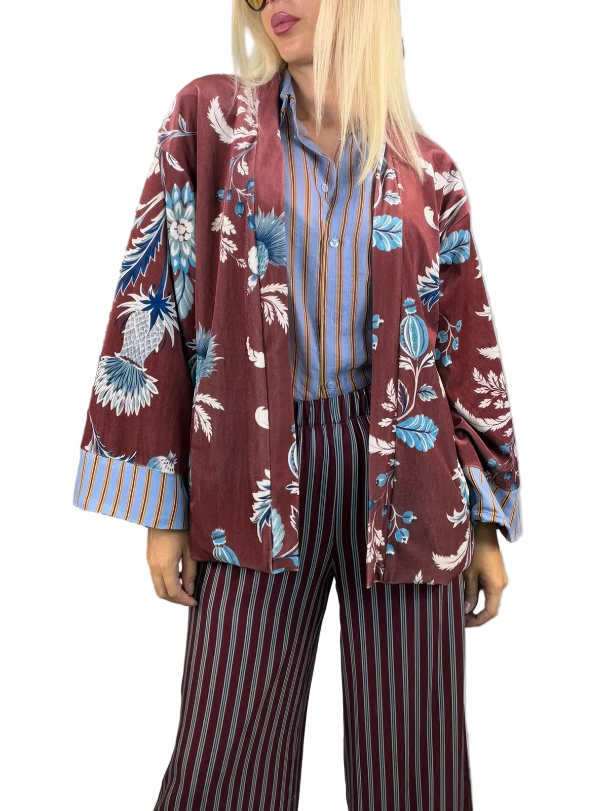 Kimono Ciniglia Floreale Bordeaux - HaveOne