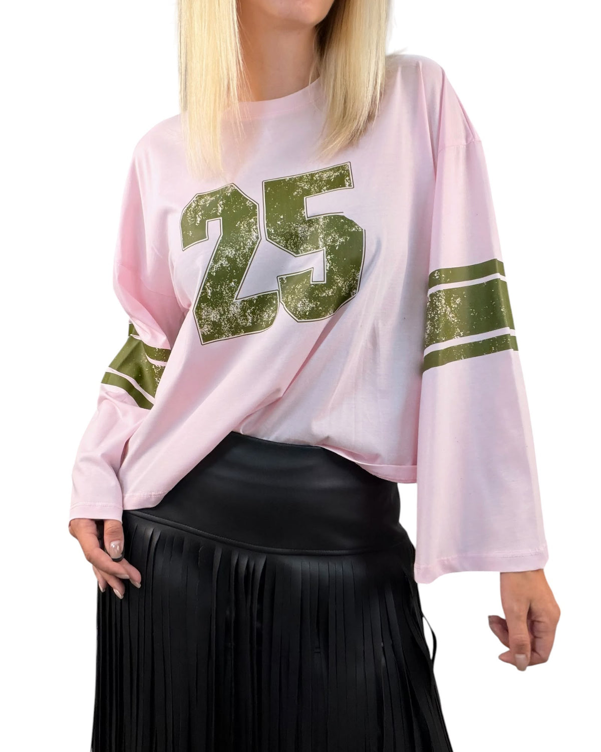Maglia Rosa Girocollo Vicolo Stampa '25' Manica Lunga