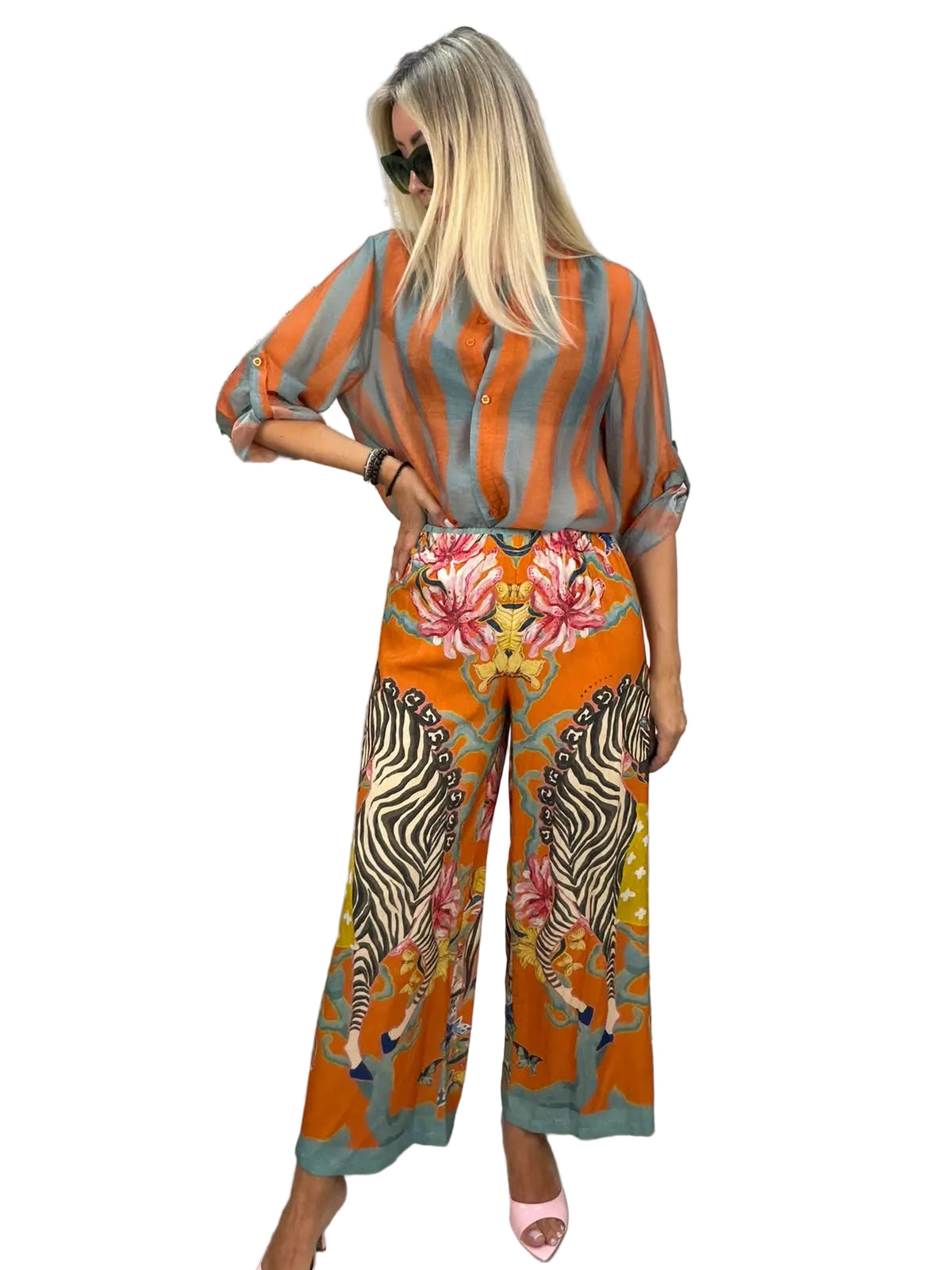 Pantaloni Zebra Garden arancio gamba larga - HaveOne