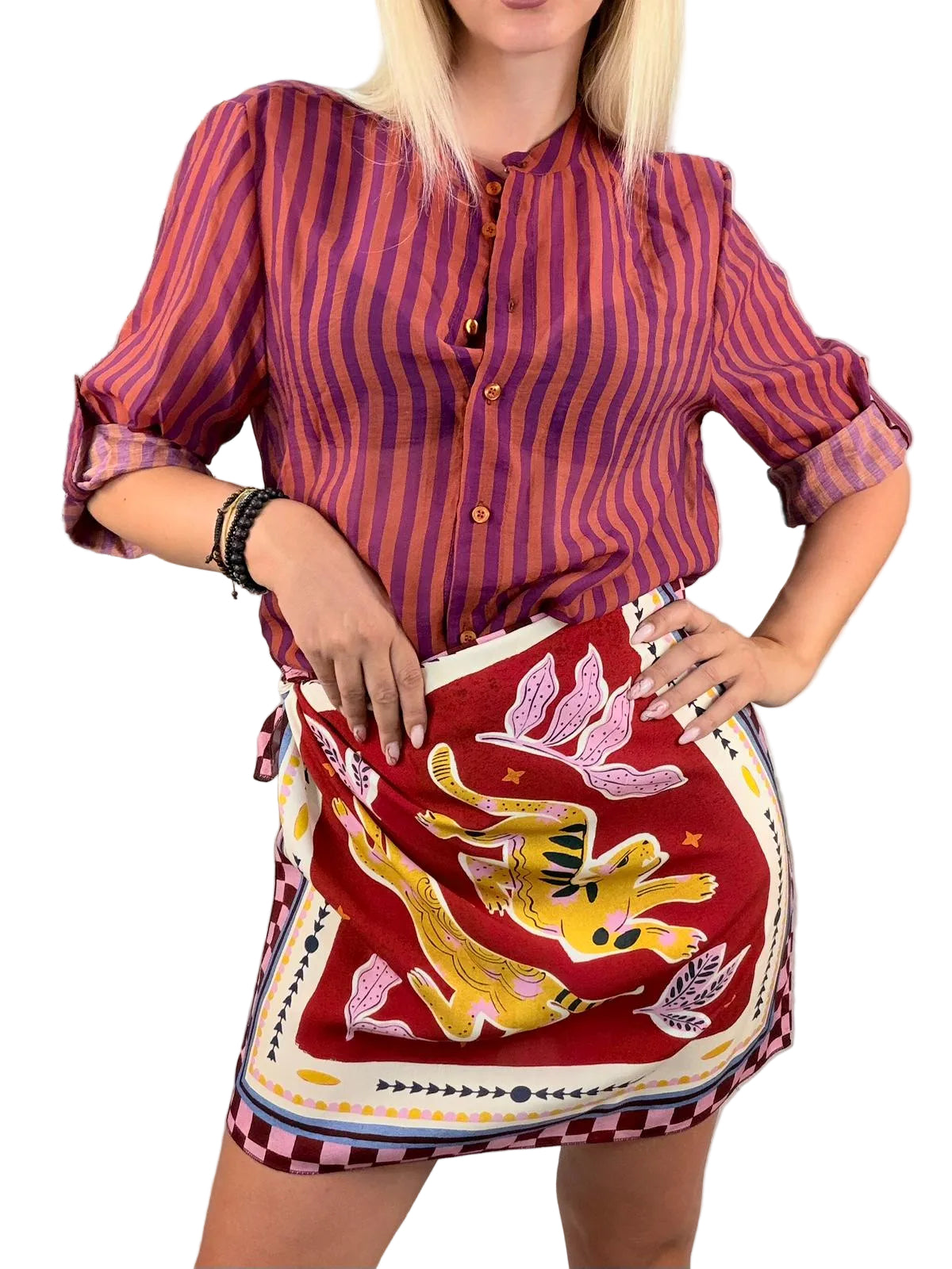 Camicia coreana righe arancio e viola HaveOne