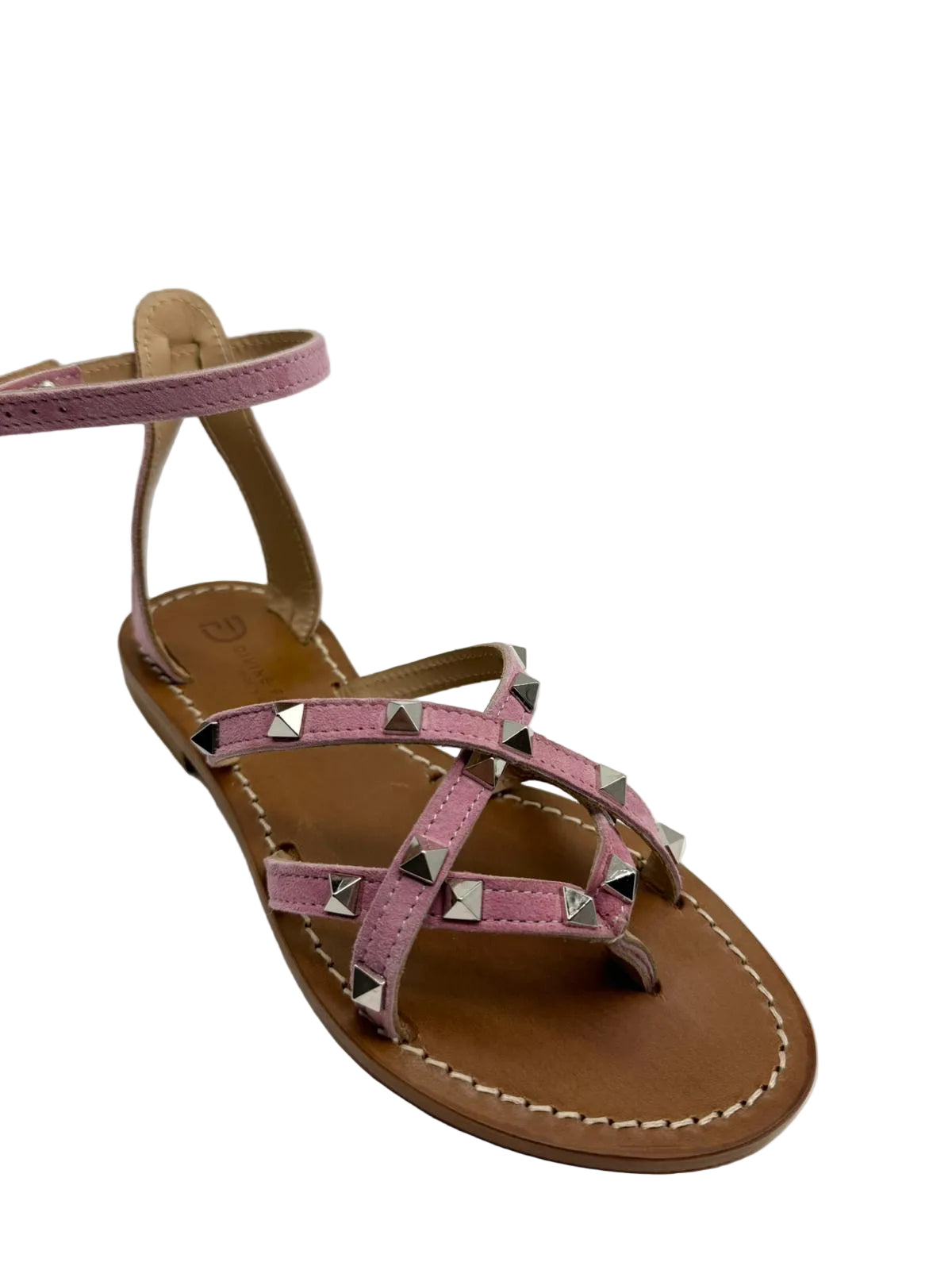 Sandali Infradito Divine Follie in Vero Cuoio – Rosa con Borchie
